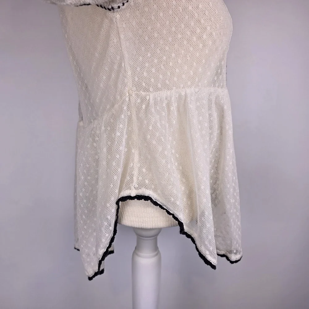 Free People Star Dust Peasant Blouse XS Cream Swiss Dot Mesh Embroidered Hippie - Picture 3 of 8